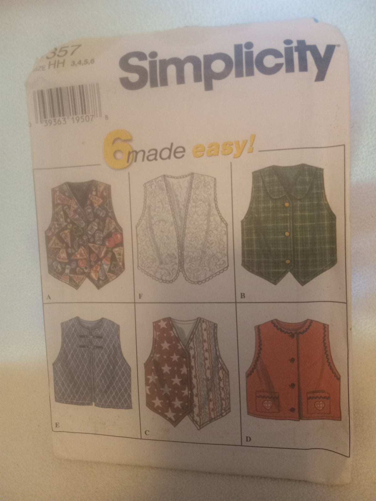 Pattern - Simplicity 7357 - Child's Set of Vests - 6 Made Easy - Sizes 3-4-5-6