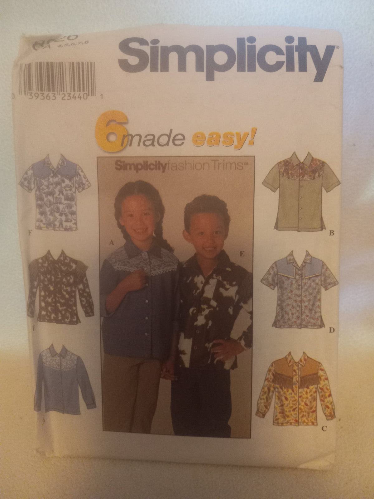 Pattern - Simplicity 8926 - Children's Shirts - 6 Made Easy - Sizes 4,5,6,7,8