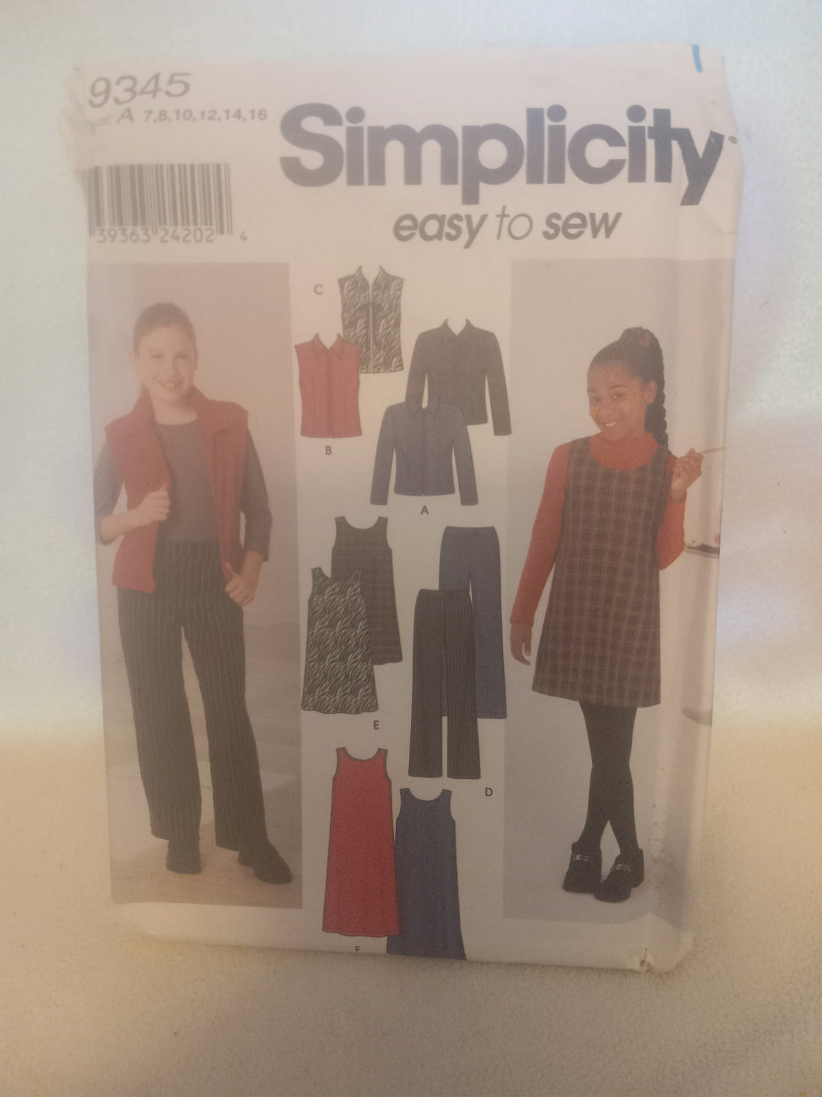 Pattern - Simplicity 9345 - Girl's Jacket, Vest, Pants and Jumper - Sizes 7 - 16