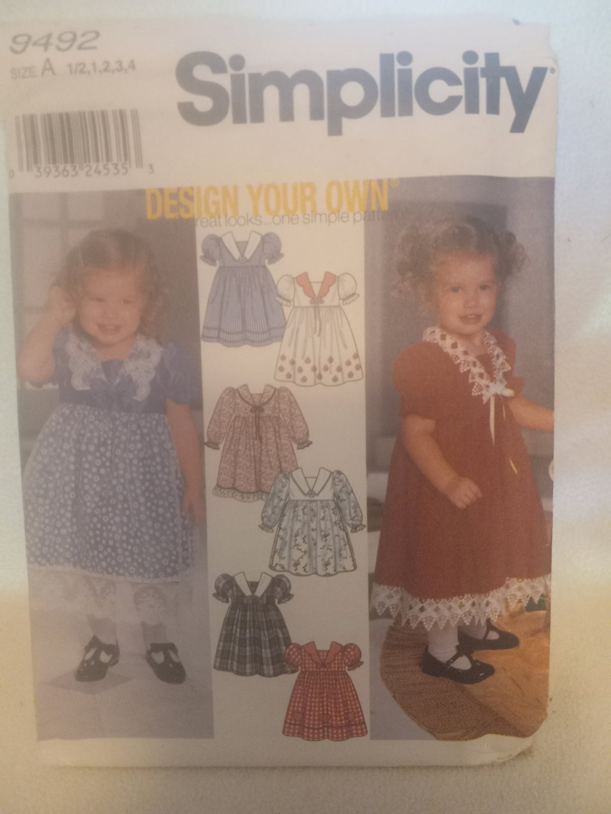 Pattern - Simplicity 9492 -Toddlers' Design Your Own Dress - Sizes 1/2-1-2-3-4