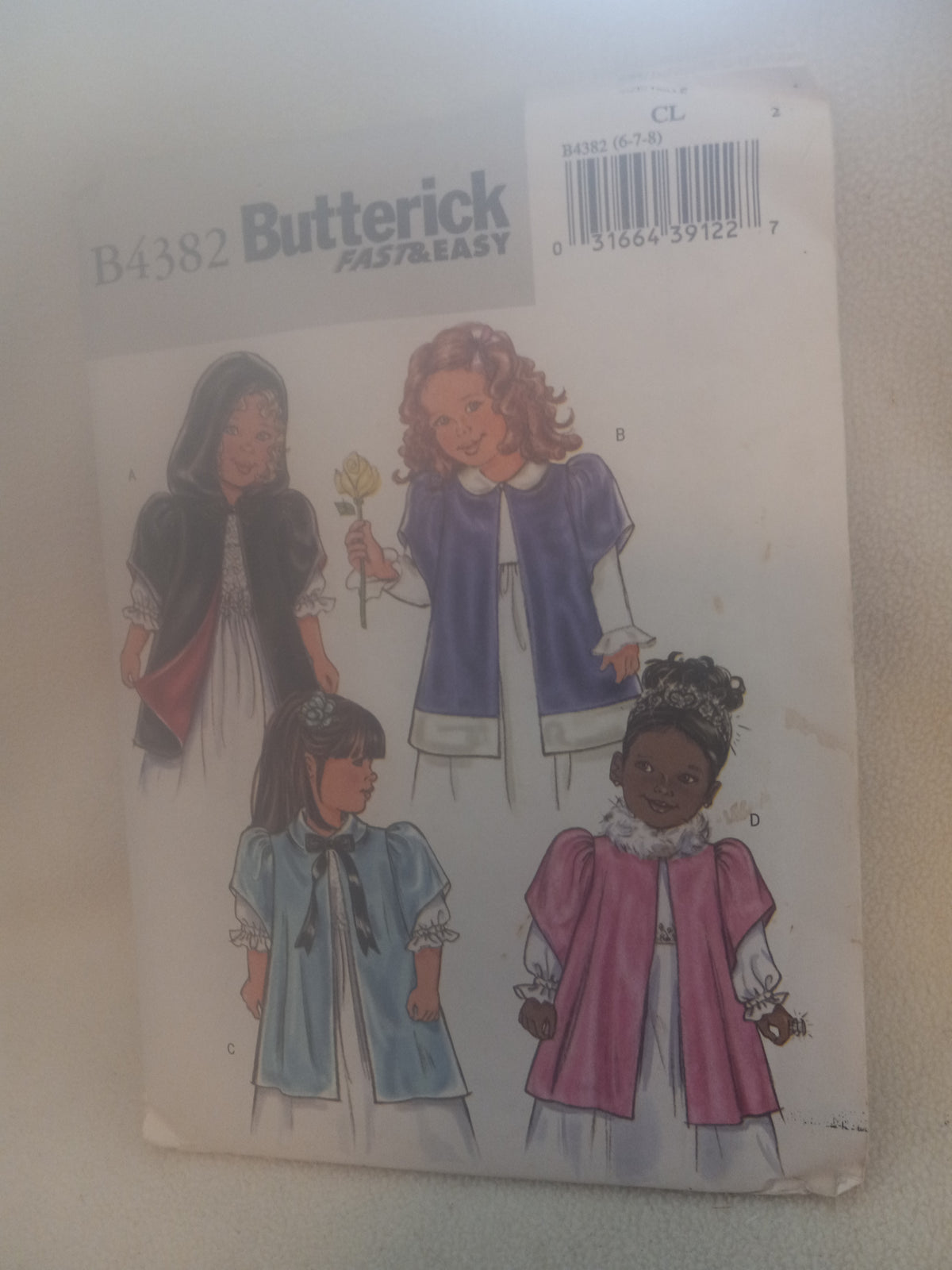 Pattern - Butterick Fast & Easy B4382 - Children's/Girl's Cloak - Sizes 6-7-8