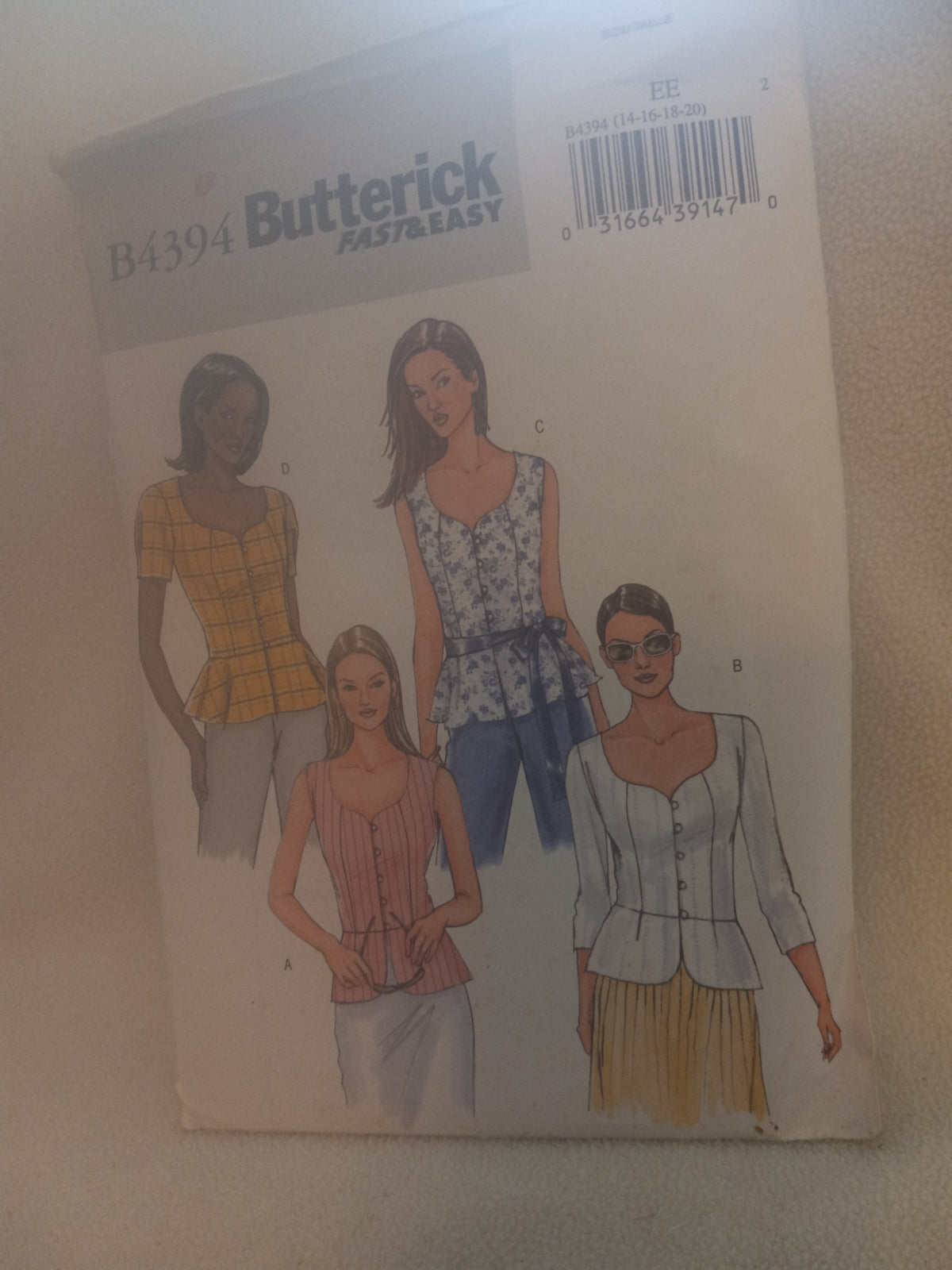 Pattern - Butterick Fast & Easy B4394 - Misses'/Misses' Petite Top - Sizes 14-16-18-20