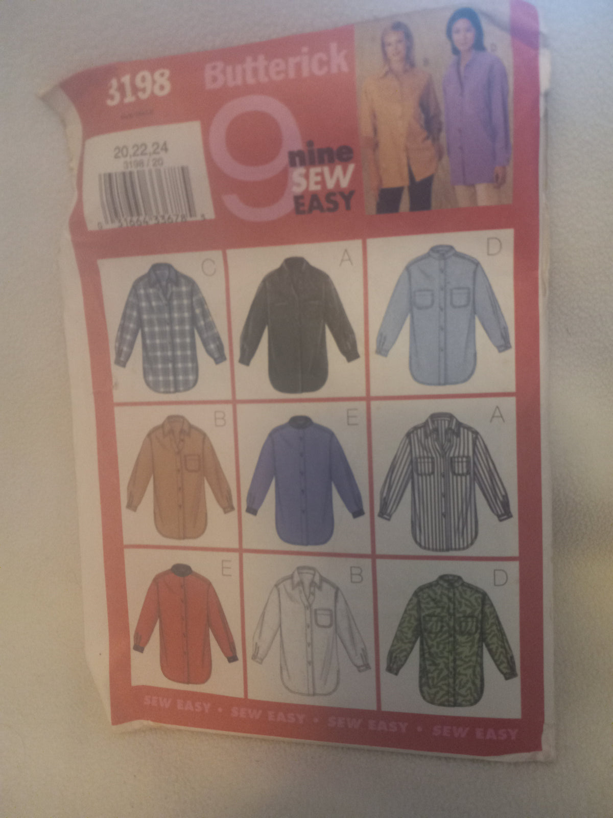 Pattern - Butterick 3198 - Nine Sew Easy Misses' Shirts - Sizes 14,16,18