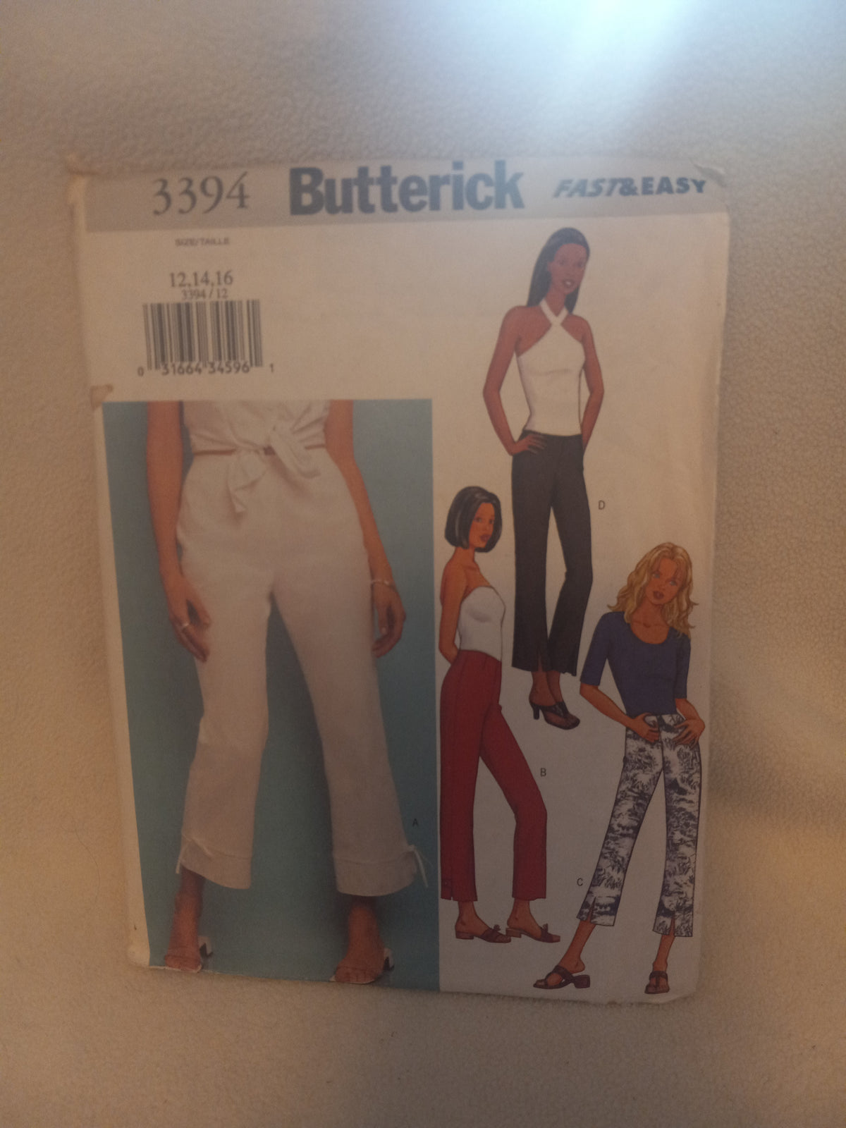 Pattern - Butterick 3394 Fast & Easy Misses'/Misses' Petite Pants - Sizes 12-14-16