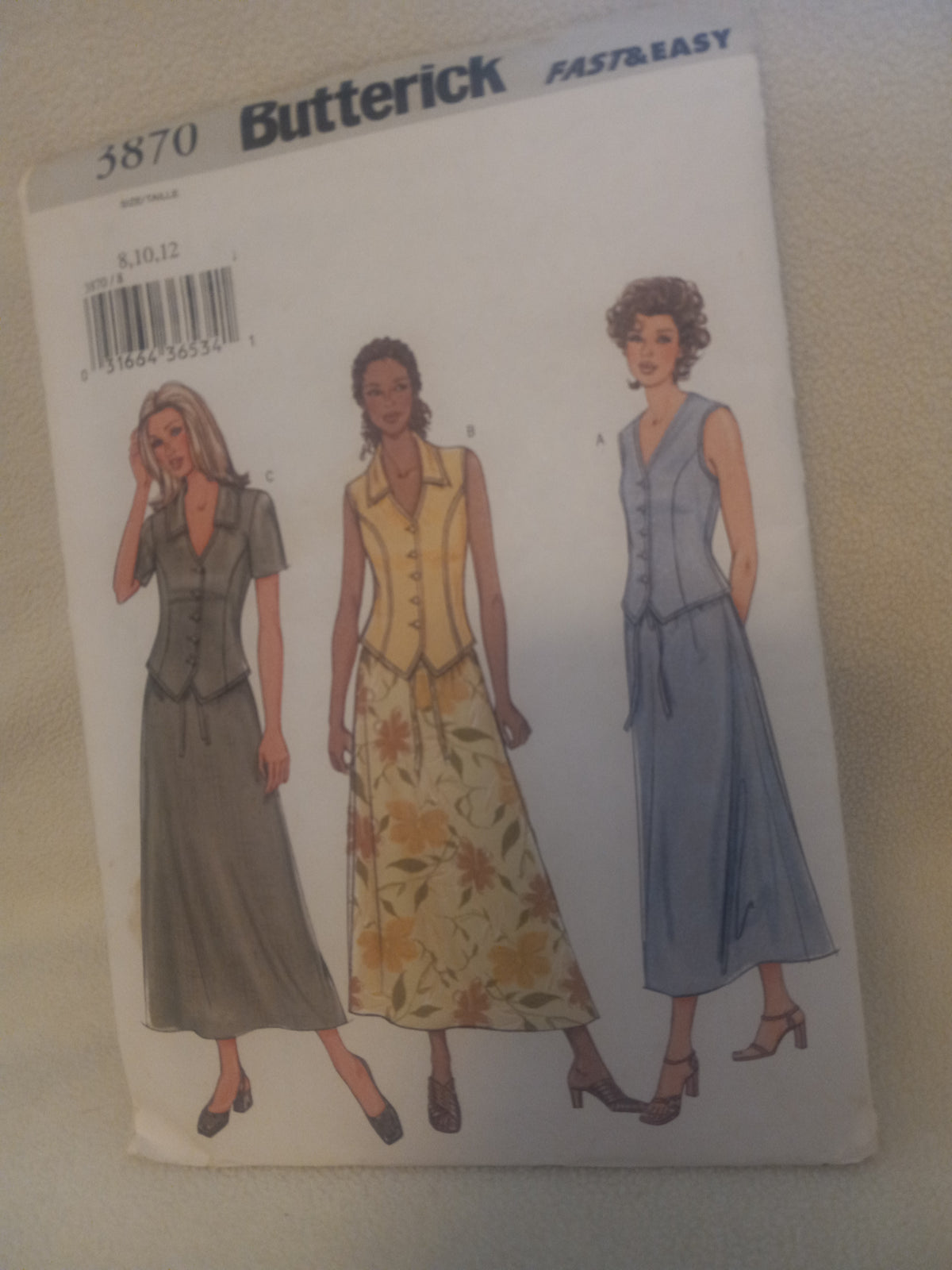 Pattern - Butterick 3870 Fast & Easy - Misses'/Misses' Petite Top & Skirt - Sizes 8-10-12