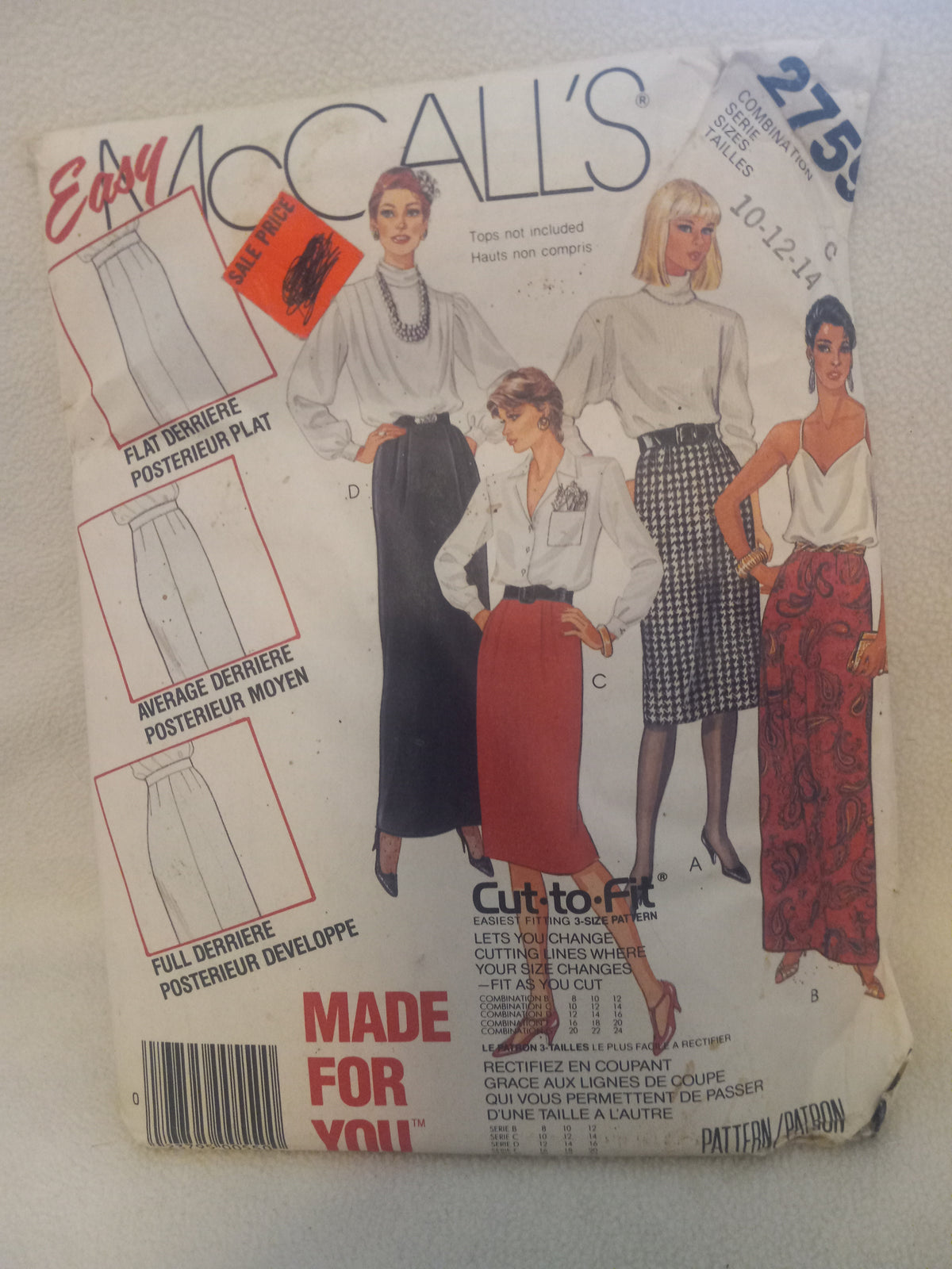 Pattern -Easy McCall's 2759 - Misses' Skirt - Sizes 10-12-14