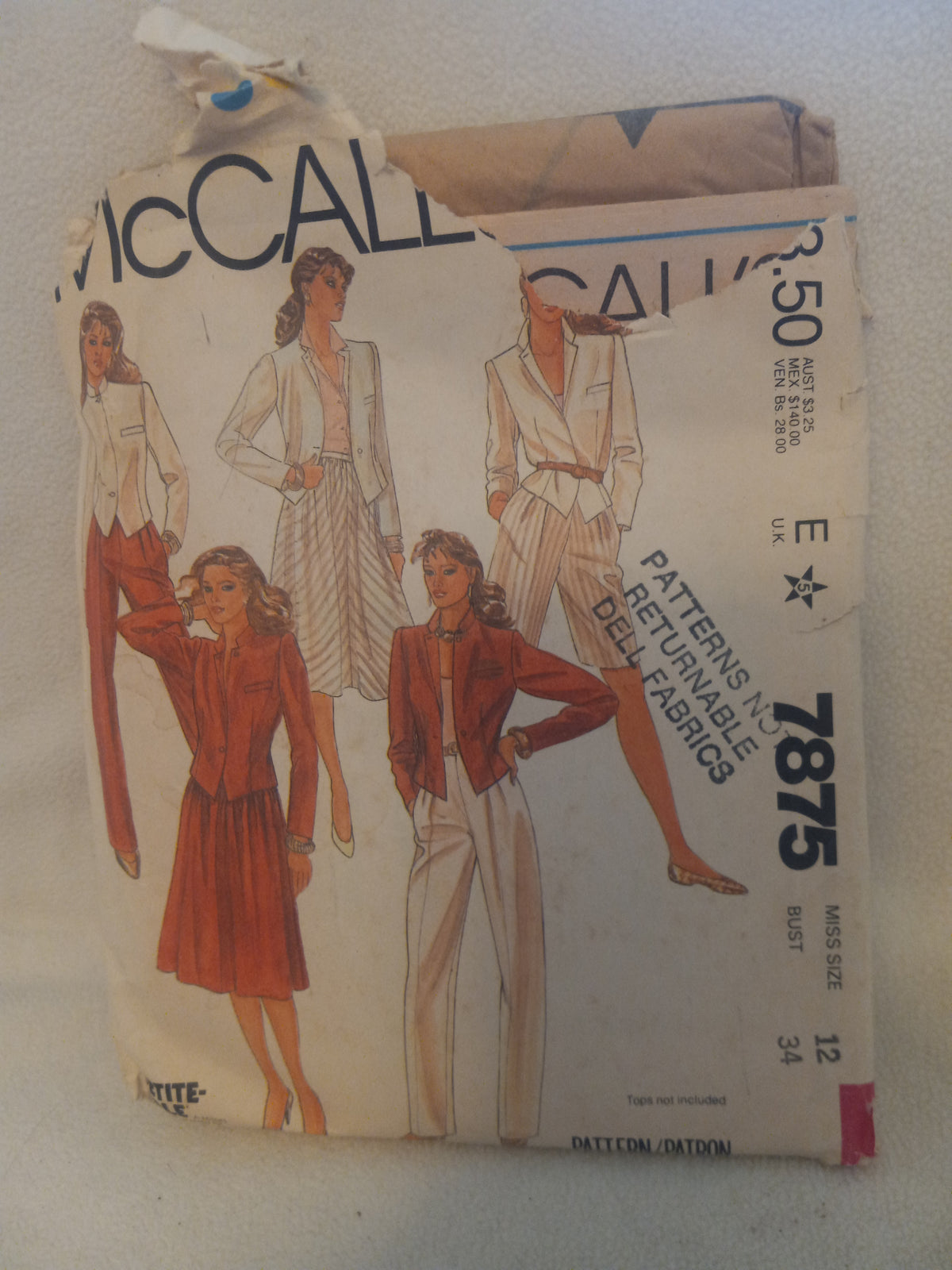 Pattern - McCall's 7875 - Misses' Jacket, Skirt, Pants or Shorts - Size 12