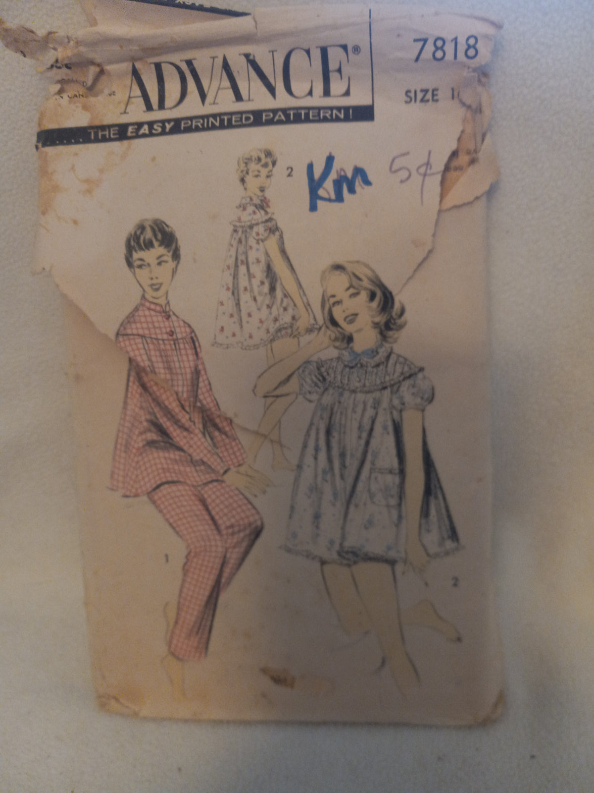 Pattern - Advance 7818 The Easy Printed Pattern - Misses' Pajamas & Shorty Nightgown  Sz 16