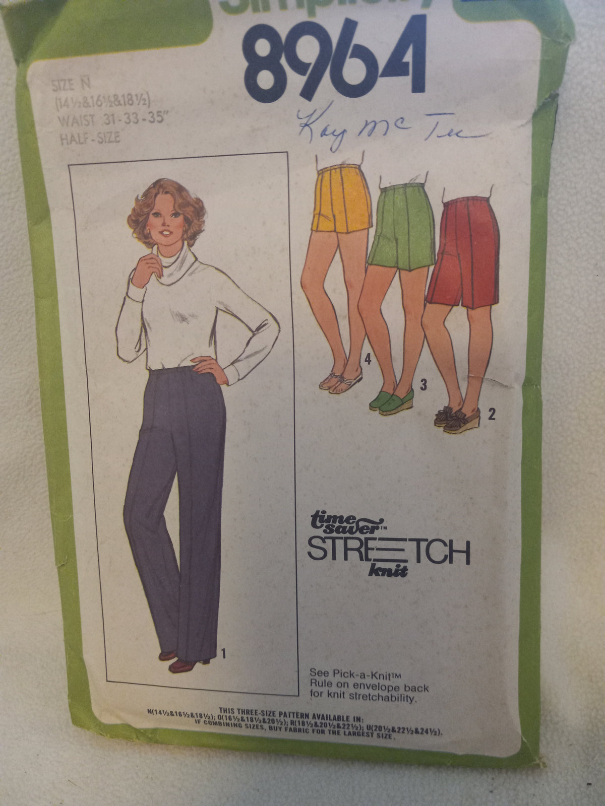 Pattern - Simplicity 8964 - Pull-on Pants  4 Lengths in Half-Sizes - Sizes 14 1/2-16 1/2 -18 1/2