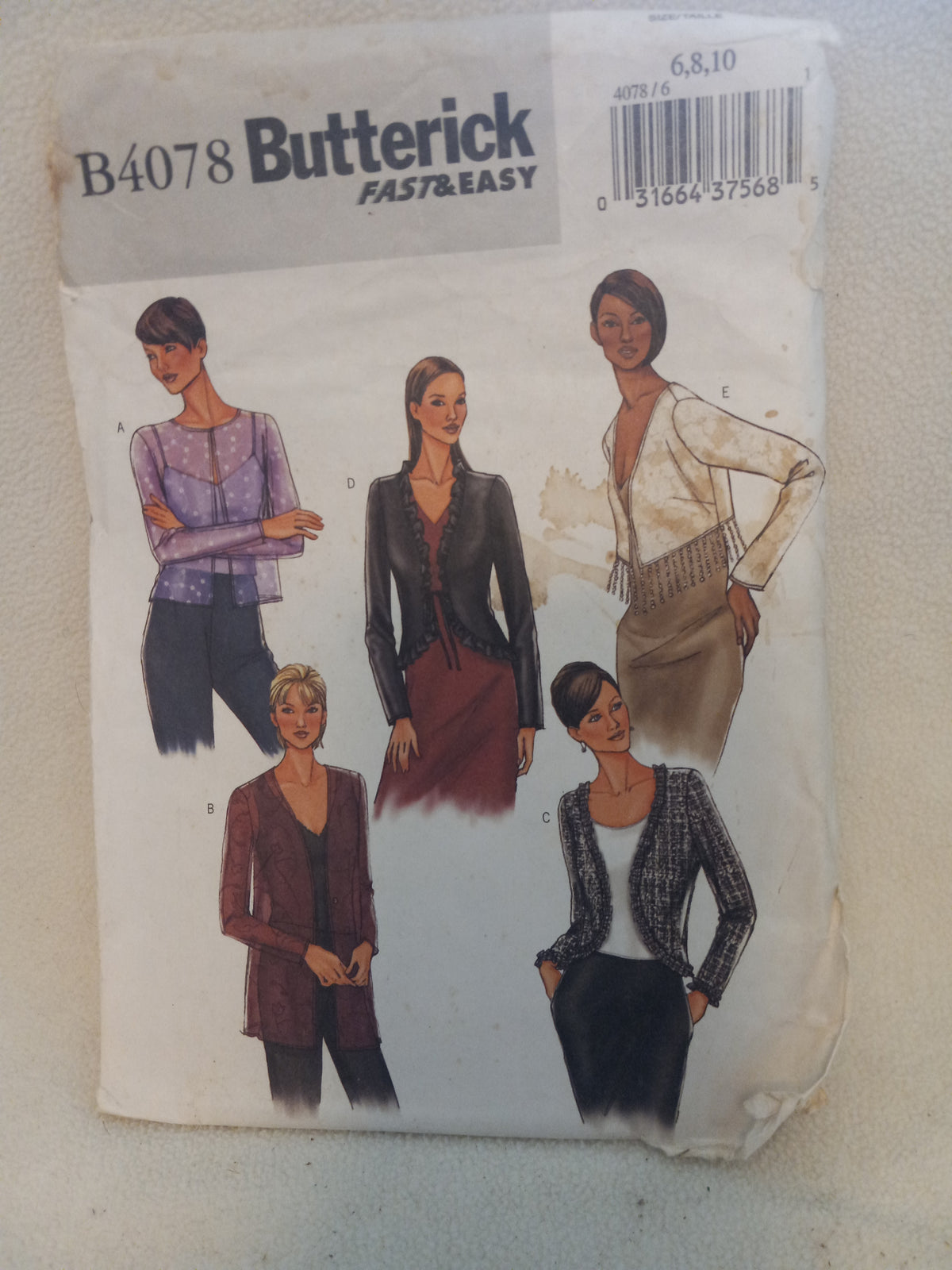Pattern - Butterick B4078 Fast & Easy - Misses'/Misses' Petite Jacket - Sizes 6-8-10