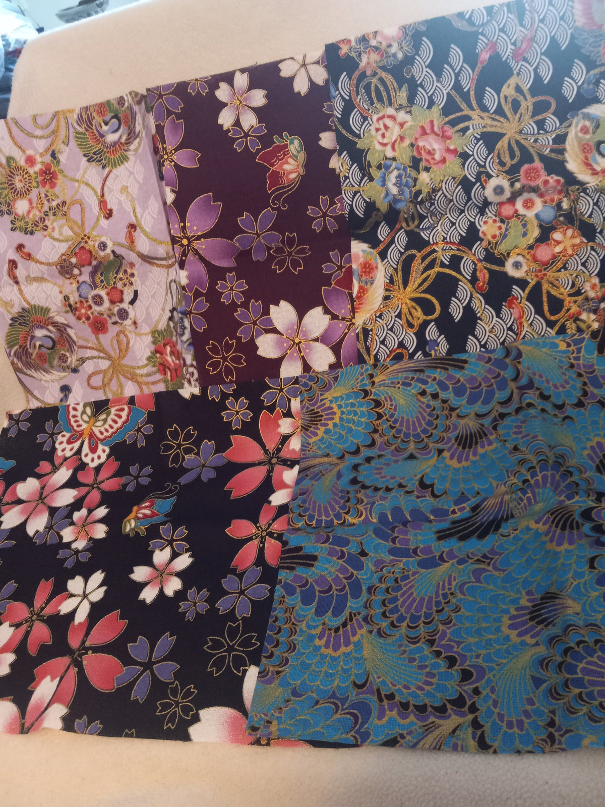 5 Pieces of Fabric for Quilting - Florals 7 3/4 inches x 10 inches