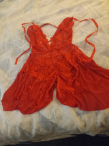 New Red Lace Crotchless Gown - Size Medium